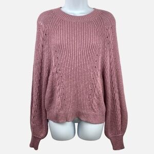 American Eagle Cable Knit Sweater Pink Balloon Sleeves